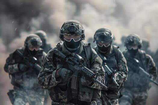 Unit advancing through smoke